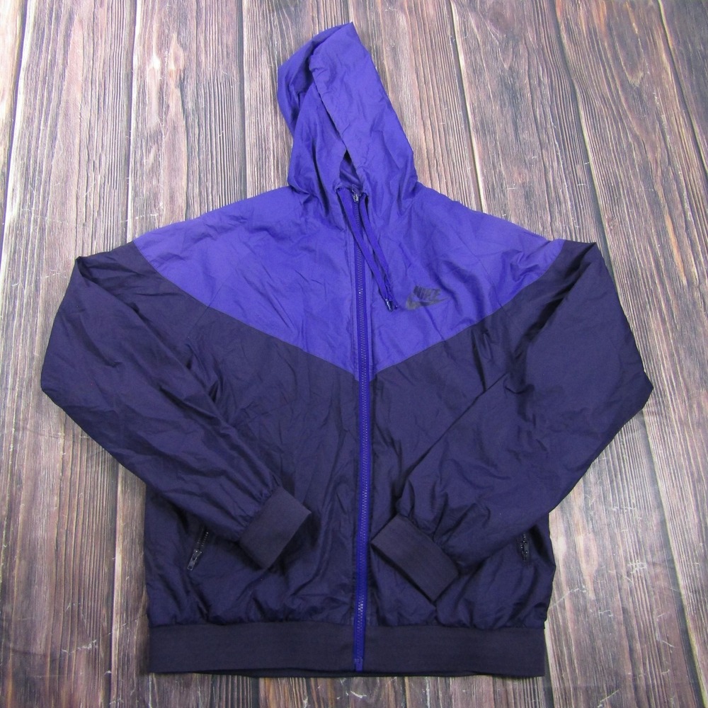 Nike Jacket Mens XL Blue Hooded Full Zip Windbreaker Lined Lightweight Pockets